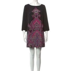 Tibi Sz 6 Silk Colorful Paisley Print Shift Dress Black Purple Art Deco S Mini